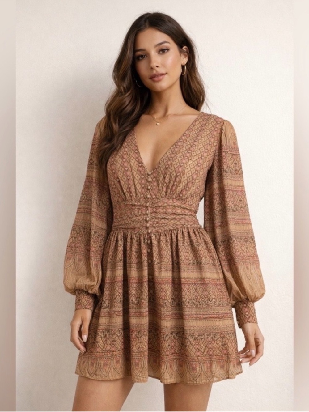 House of Harlow 1960 Shona Joy V-neck Metallic‎ Shimmer Mini Dress Size S